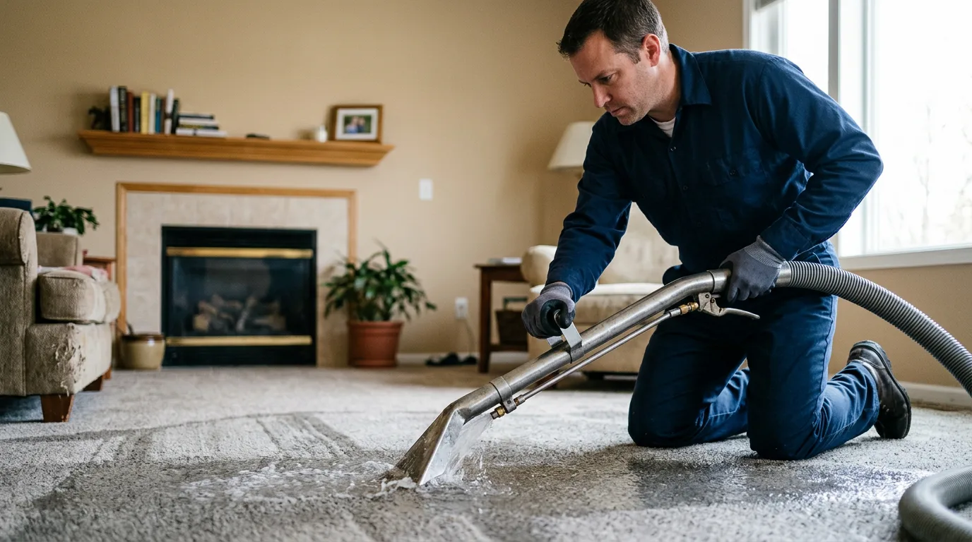 Water damage restoration technician working near Jasonville, IN